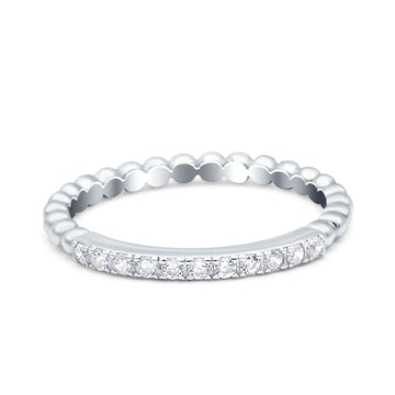 Half Eternity Wedding Band Ring Round Simulated Cubic Zirconia 925 Sterling Silver